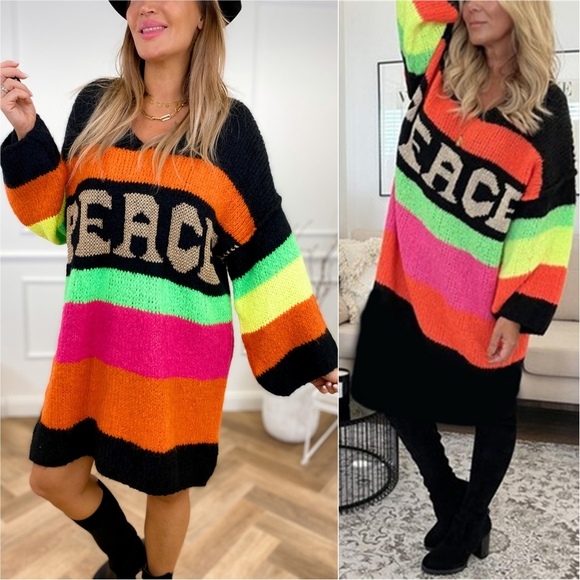 Vivid Block Sweater Dress - Black - Picture 1 of 6